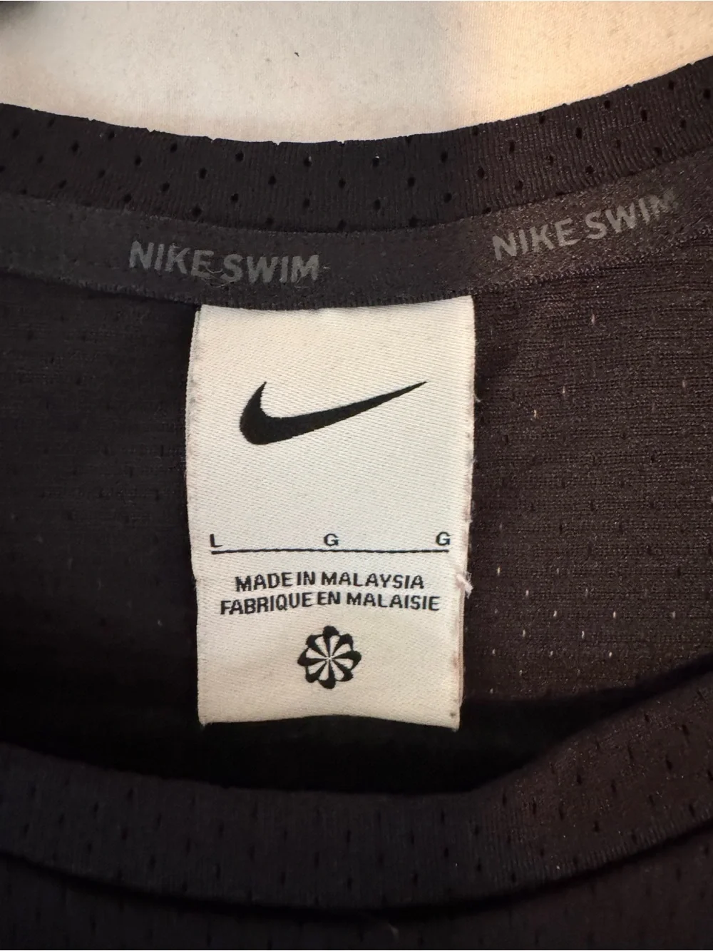 Nike swim men’s cropped Black Muscle Tank with White Swoosh size large